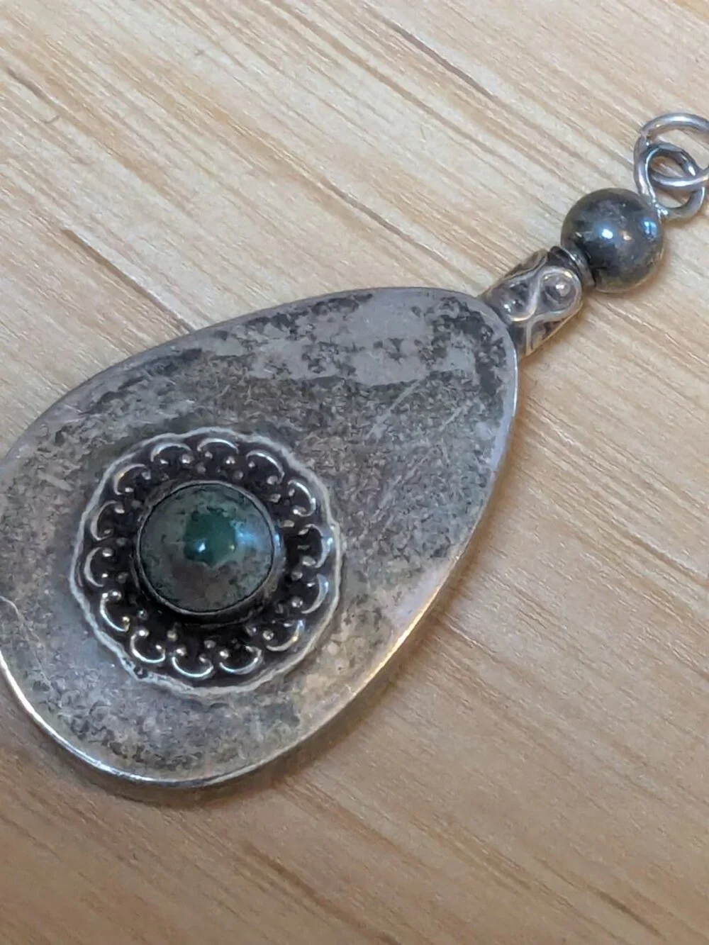 Vintage Mexican Teardrop Pendant Artisan Silver Blue Stone Taxco Style 6.89g